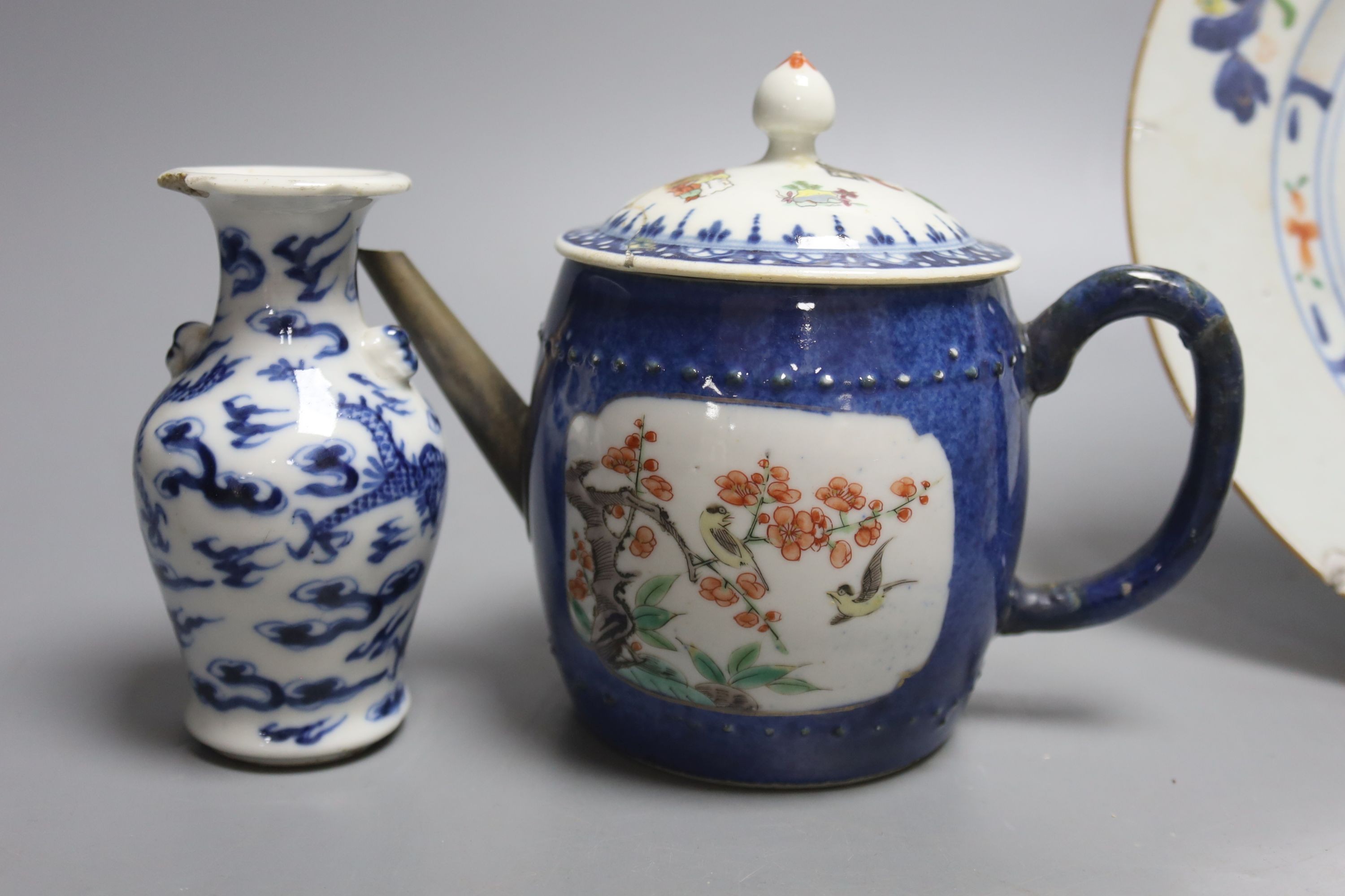 A collection of 19th and 20th century Chinese ceramics, tallest item jar and cover 15 cms high.